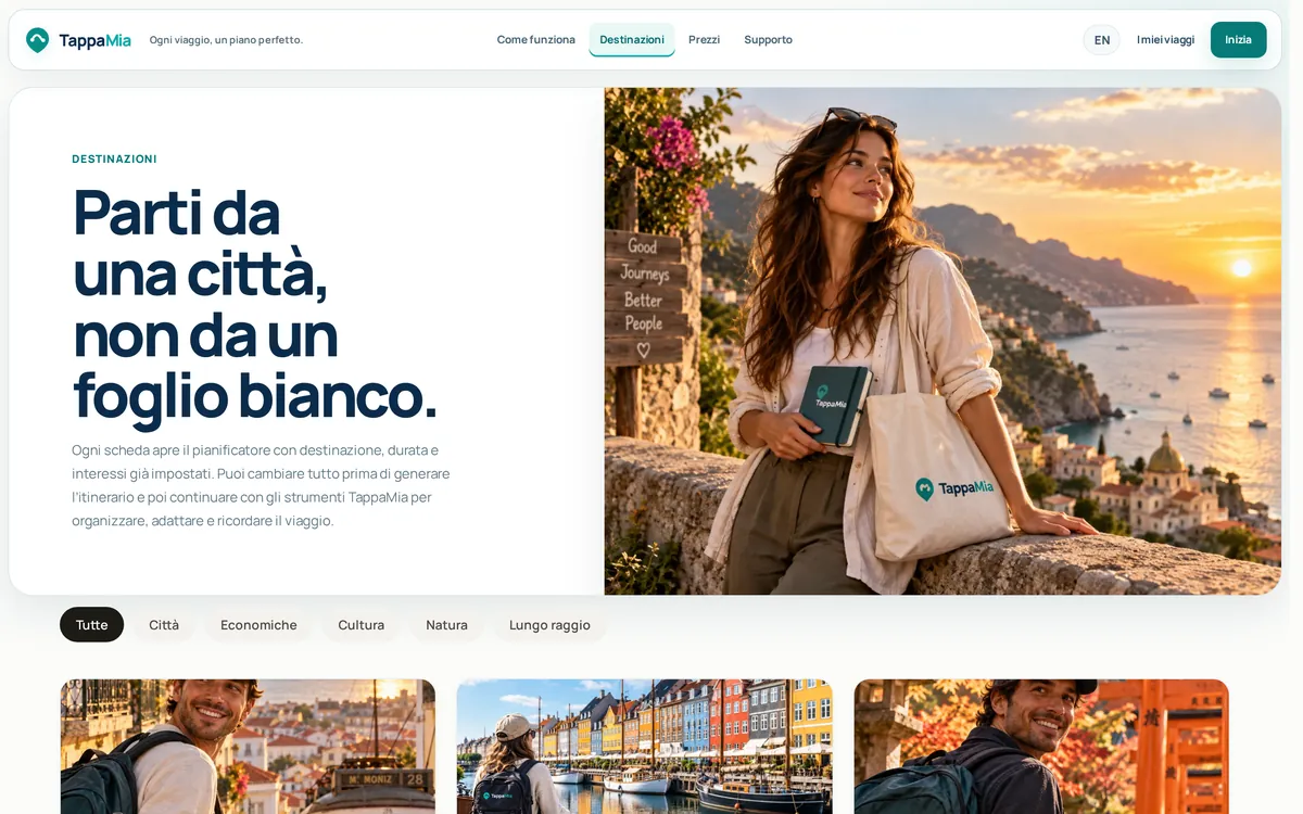Pagina Destinazioni di TappaMia